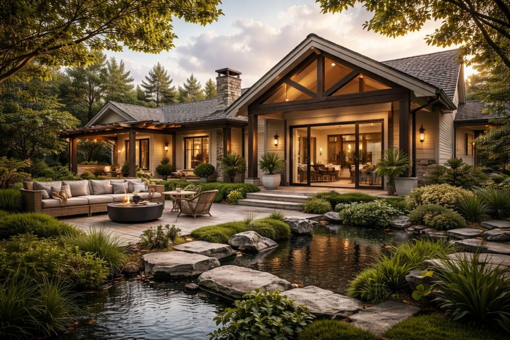 Modern home exterior showcasing 2026 home design trends: Quiet Luxury, Biophilic design, and New Neutrality