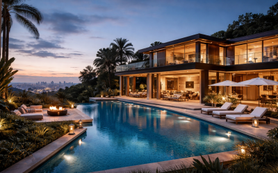 A modern luxury mansion with infinity pool