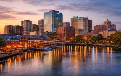 Wilmington, Delaware skyline along the Christina River.